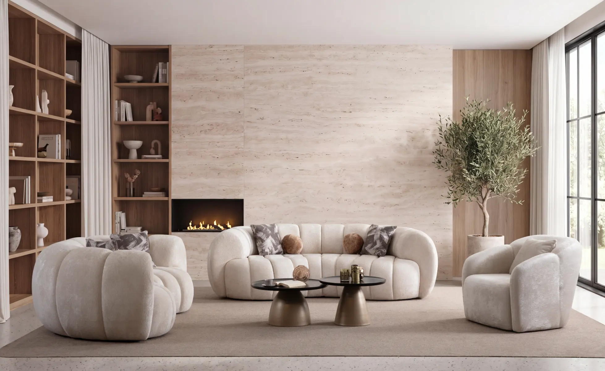 Loft Ivory Curved Sofa 97'' & Loveseat 86''