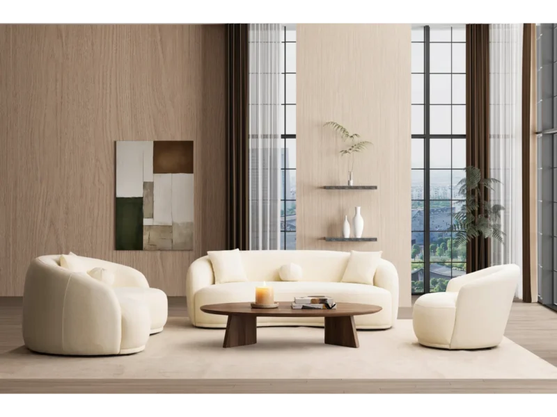 Sole Cream Boucle Curved Sofa 91"& Loveseat 81"