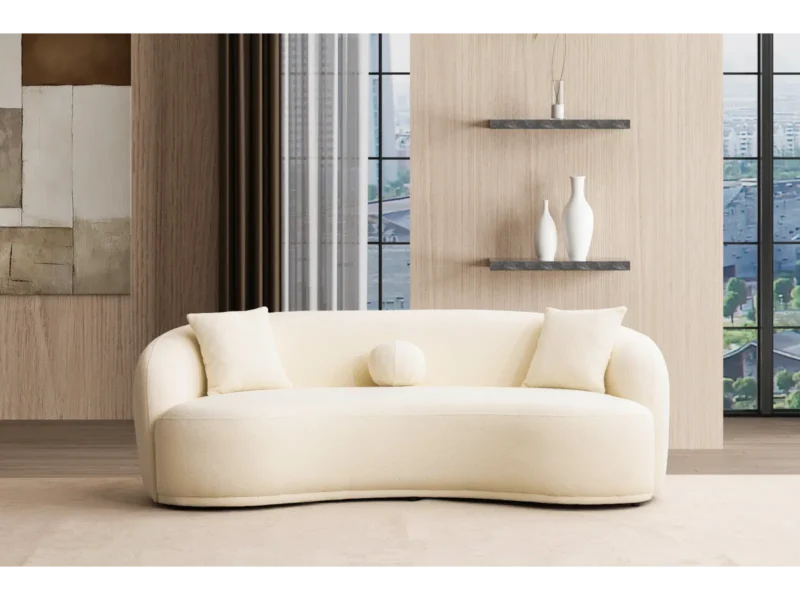 Sole Cream Boucle Curved Sofa  91"
